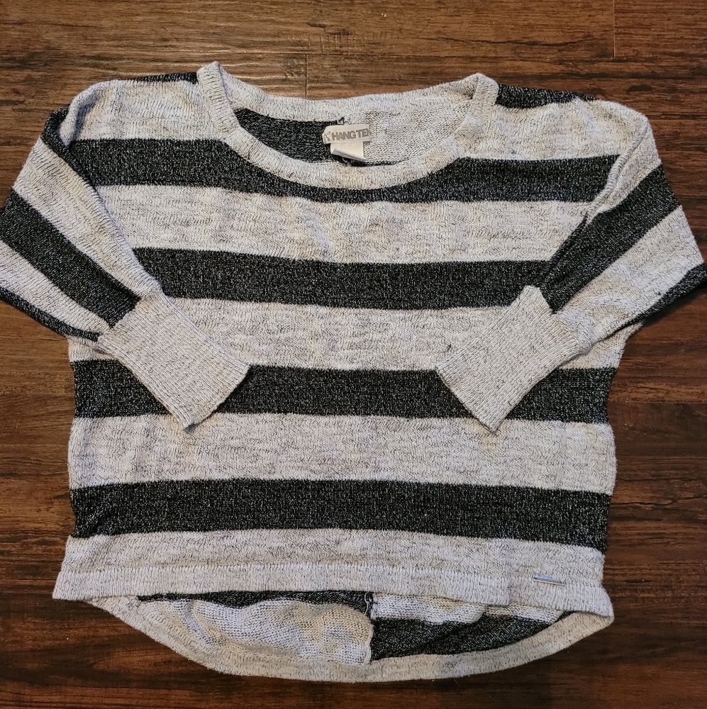 Hang ten cropped black and white striped sweater
